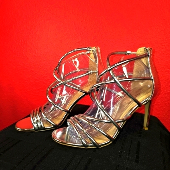 Mix No. 6 Shoes - Mix NO. 6 RIA Silver Strappy Open Toe Sandal Heels,  Women's Size 9.5